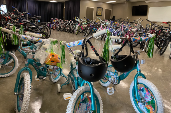 Long Rows of Children's Bikes for Christmas Giveaway