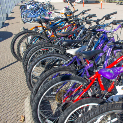Long Row of Colorful Bikes for Children